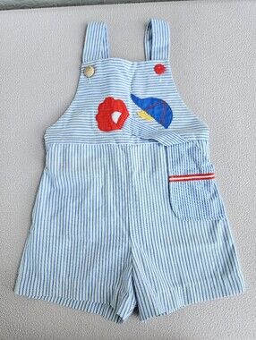 VTG Thomas Shortall Romper Toddler SZ 3 Blue Pinstripe Baseball Button